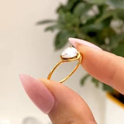 Minimalist Water Drop White Zircon Women Ring, Wave Drop Stainless Steel Ring, 18K Gold Plated Waterproof Luxury Jewelry