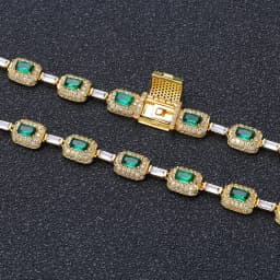 ESKEEM Fashion Jewelry Iced Emerald Cushion Cut Diamond Bracelet White Gold Inlaid Green Baguette Zircon Women's Bracelet ﻿