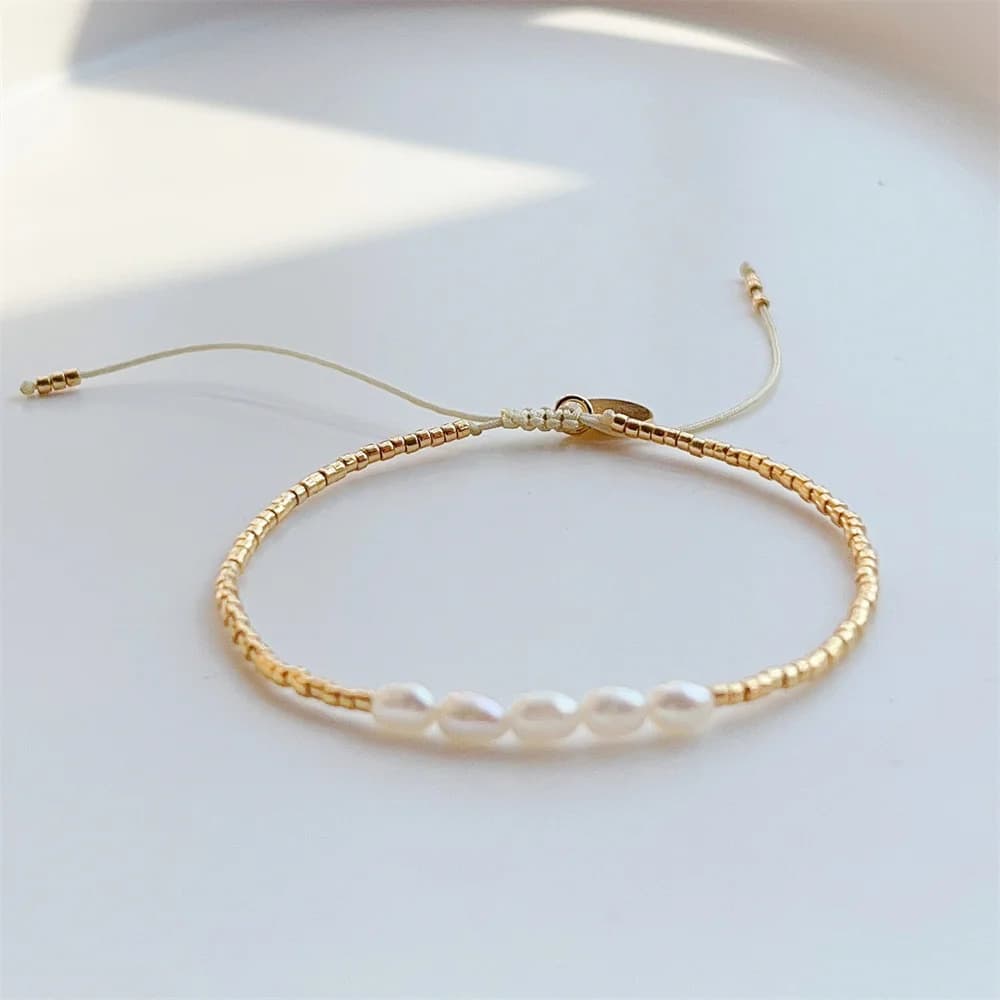 KKBEAD Natural Pearl Bracelets for Women Gift Gold Color Miyuki Beads Dainty Bracelet Simple Thin Pulseras Femme Fashion Jewelry