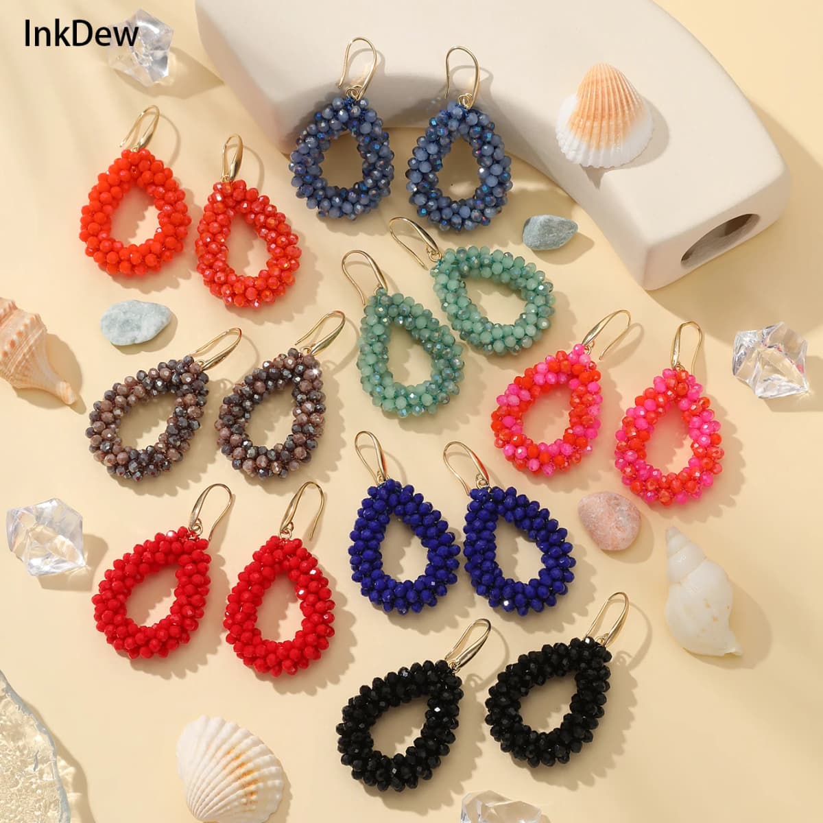 INKDEW Small Earrings National Flag Colors Water Drop Earrings for Women Handmade Beads Crystal Earrings Gift Jewelry EA124