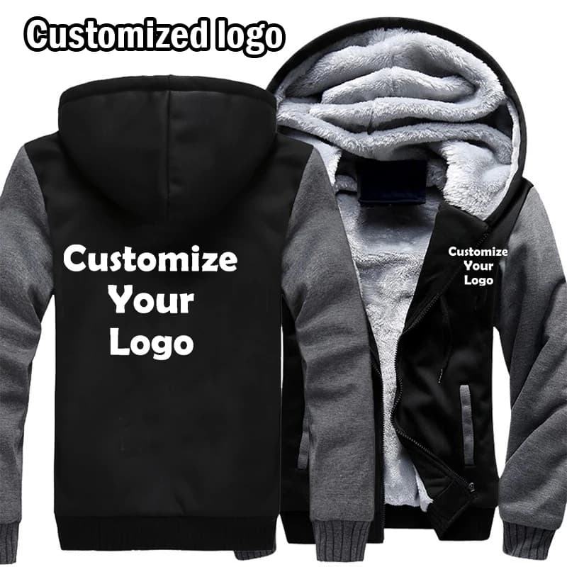 Customized Men's Jacket Winter Thicken Hooded Jackets Male Long Sleeve Coat Casual Zip Up Hoodies Streetwear Men's Coats