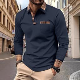 Men's T-shirt Classic Long Sleeves Polo Shirt Spring and Autumn Top Casual T-shirt Button Lapel Super Large S-3XL Casual Polo Sh