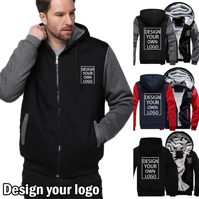 Customized Men's Jacket Winter Fleece Thicken Hooded Jackets Male Your Logo Coat Casual Zip Up Hoodies Streetwear Men's Coats