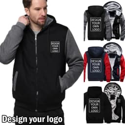 Customized Men's Jacket Winter Fleece Thicken Hooded Jackets Male Your Logo Coat Casual Zip Up Hoodies Streetwear Men's Coats