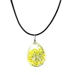 Natural Dandelion Ellipse Clover Crystal NecklaceHandmade Dried Flowers Pendant Permanent Preservation Chains Jewelry Gor Women