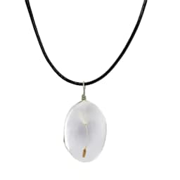 Natural Dandelion Ellipse Clover Crystal NecklaceHandmade Dried Flowers Pendant Permanent Preservation Chains Jewelry Gor Women