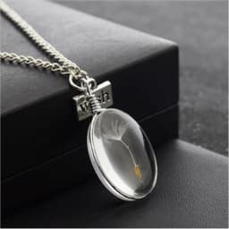 Natural Dandelion Ellipse Clover Crystal NecklaceHandmade Dried Flowers Pendant Permanent Preservation Chains Jewelry Gor Women