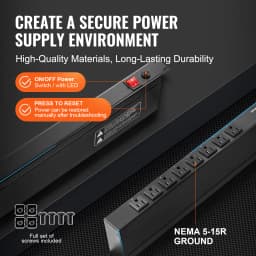 SucceBuy 1U PDU 8/10/12 Outlets 110-125V/15A Rack Mount Power Strip Fits Standard 19 Server Racks Ideal for Home and Office