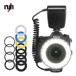 HD-130 Macro LED Ring Flash Bundle with 8 Adapter Ring for Canon Nikon Pentax Olympus Panasonic DSLR Camera Flash V HD130