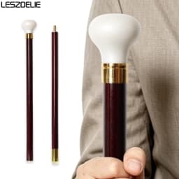 Fashion Smooth Round Pearl White Resin Handle Wooden Walking Cane Red 2-pieces Detachable Walking Stick for Men And Women