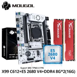 MOUGOL X99 Motherboard Kit C612 Chip with E5 2680 V4 CPU & DDR4 16G (2*8G) 2133MHz Memory NVME PCIE3.0 SATA3.0 for Desktop Host