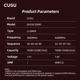 CUSU RAM DDR4 8GB 16GB Memory 3200MHz 3600MHz DDR5 5600MHz 6400MHz Desktop Ram 288pin Udimm for Intel AMD Motherboard