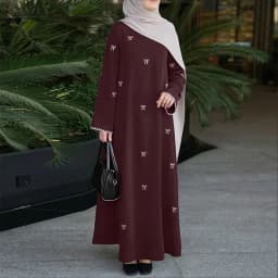 ZANZEA Muslim Modest Bow Printing Maxi Dress Women's O-Neck Lace Trim Long Sleeve Loose Abaya Islamic Hijabi Ramadan Robes Femme