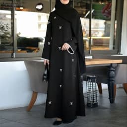 ZANZEA Muslim Modest Bow Printing Maxi Dress Women's O-Neck Lace Trim Long Sleeve Loose Abaya Islamic Hijabi Ramadan Robes Femme