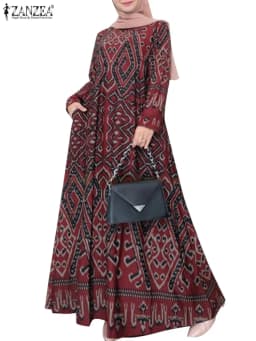 ZANZEA Women Vintage Floral Printed Sundress Spring Long Sleeve Muslim Abaya Maxi Long Dress Turkey Hijab Vestido Robe Femme
