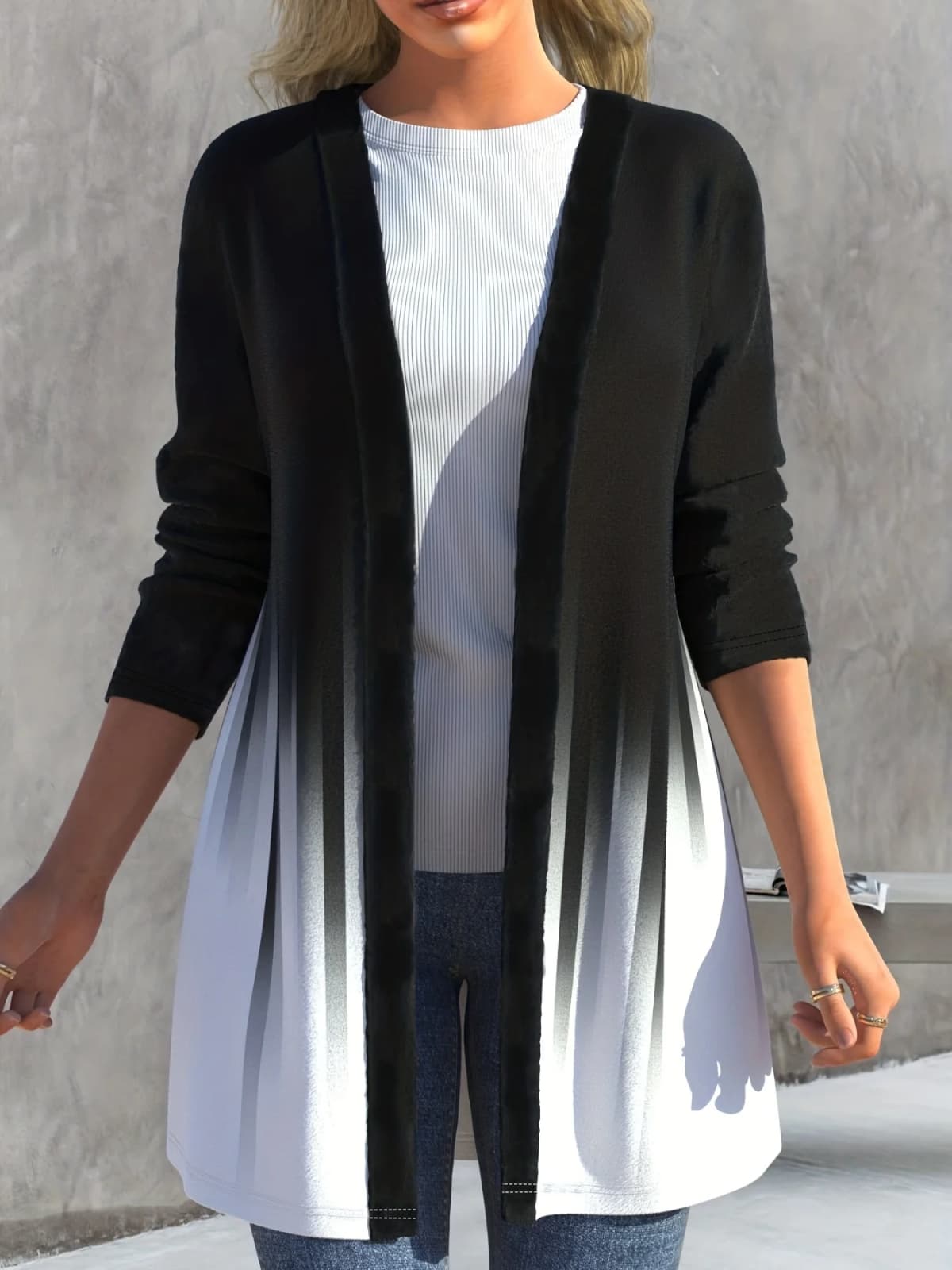 Women's Plus Size Colorblock Ombre Print Open Front Cardigan - Stylish and Comfortable For All Season