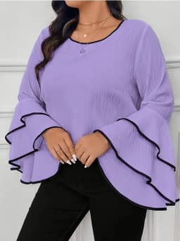 Plus Size Women Shirts 2025 New Relaxed Casual Loose Solid Color New Spring/summer Crew-neck Flared Long-sleeved Top Office Wear