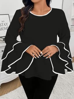 Plus Size Women Shirts 2025 New Relaxed Casual Loose Solid Color New Spring/summer Crew-neck Flared Long-sleeved Top Office Wear