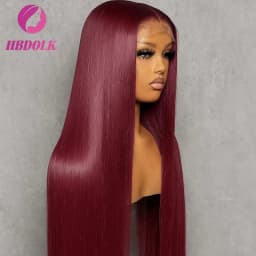99J Burgundy 13x4 HD Lace 30 34 Inch Brazilian Front Wigs Human Hair Wig Red Color Straight 13X4 Lace Frontal Wig For Women