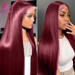 99J Burgundy 13x4 HD Lace 30 34 Inch Brazilian Front Wigs Human Hair Wig Red Color Straight 13X4 Lace Frontal Wig For Women