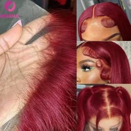 99J Burgundy 13x4 HD Lace 30 34 Inch Brazilian Front Wigs Human Hair Wig Red Color Straight 13X4 Lace Frontal Wig For Women