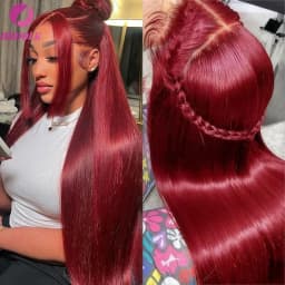 99J Burgundy 13x4 HD Lace 30 34 Inch Brazilian Front Wigs Human Hair Wig Red Color Straight 13X4 Lace Frontal Wig For Women