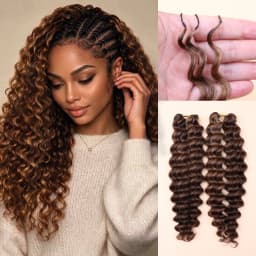 4 27 Highlight Deep Wave Feather Crochet 100% Human Hair Pre Looped Invisible Miracle Knots Hair Feathered Crochet Human Hair Boho Braids Deep Curly Vietnamese Highlights Colored Bundles Remy Human Hair Weave Bundles