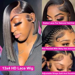 Short Straight Bob Wig Human Hair Wig 13x4 Hd Lace Front Wig 4x4 Closure Wig 230% Density Cheap Wig Natural Black 12 14 16 inch