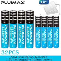 PUJIMAX Rechargeable Lithium Battery AA 4255mWh/AAA 1100mWh Batteries High Capacity 1.5V Battery for Clocks Mouse Remote Control