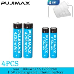PUJIMAX Rechargeable Lithium Battery AA 4255mWh/AAA 1100mWh Batteries High Capacity 1.5V Battery for Clocks Mouse Remote Control