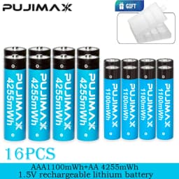 PUJIMAX Rechargeable Lithium Battery AA 4255mWh/AAA 1100mWh Batteries High Capacity 1.5V Battery for Clocks Mouse Remote Control