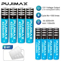 PUJIMAX Rechargeable Lithium Battery AA 4255mWh/AAA 1100mWh Batteries High Capacity 1.5V Battery for Clocks Mouse Remote Control