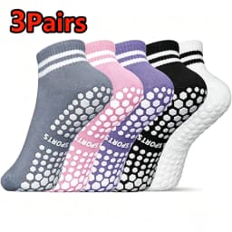 3 Pairs Yoga Socks for Women Non Slip Pilates Grip Socks with Double Stripes Ankle Sport Workout Ballet Athletic Socks