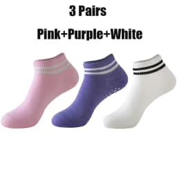 3 Pairs Yoga Socks for Women Non Slip Pilates Grip Socks with Double Stripes Ankle Sport Workout Ballet Athletic Socks