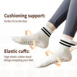3 Pairs Yoga Socks for Women Non Slip Pilates Grip Socks with Double Stripes Ankle Sport Workout Ballet Athletic Socks
