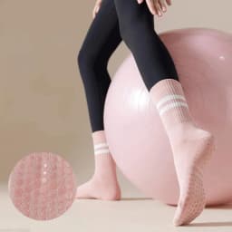 4 Pairs Women Anti-skid Yoga Socks Grips Cotton Mid-tube Bottom Breathable Fitness Dance Barre Workout Pilates Socks Striped Gym