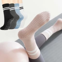 4 Pairs Women Anti-skid Yoga Socks Grips Cotton Mid-tube Bottom Breathable Fitness Dance Barre Workout Pilates Socks Striped Gym