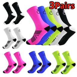 3 Pairs Cycling Socks Men Breathable Mesh Road MTB Bike Socks Bicycle Pattern Mid Tube Outdoor Sport Racing Socks Running Stripe