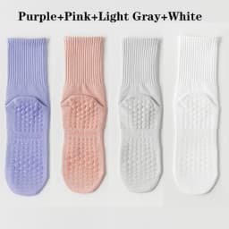 4 Pairs 100% Cotton Yoga Socks for Women Mid Calf Solid Color Non-Slip Pilates Sock Winter Fitness Gym Floor Silicone Grip Socks