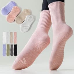 4 Pairs 100% Cotton Yoga Socks for Women Mid Calf Solid Color Non-Slip Pilates Sock Winter Fitness Gym Floor Silicone Grip Socks