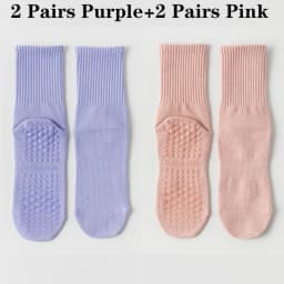 4 Pairs 100% Cotton Yoga Socks for Women Mid Calf Solid Color Non-Slip Pilates Sock Winter Fitness Gym Floor Silicone Grip Socks
