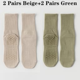 4 Pairs 100% Cotton Yoga Socks for Women Mid Calf Solid Color Non-Slip Pilates Sock Winter Fitness Gym Floor Silicone Grip Socks