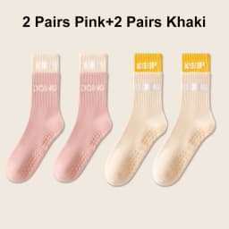 4 Pairs 100% Cotton Yoga Socks for Women Mid Calf Solid Color Non-Slip Pilates Sock Winter Fitness Gym Floor Silicone Grip Socks