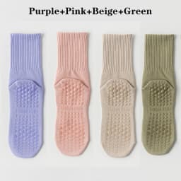 4 Pairs 100% Cotton Yoga Socks for Women Mid Calf Solid Color Non-Slip Pilates Sock Winter Fitness Gym Floor Silicone Grip Socks
