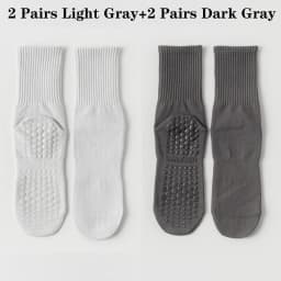 4 Pairs 100% Cotton Yoga Socks for Women Mid Calf Solid Color Non-Slip Pilates Sock Winter Fitness Gym Floor Silicone Grip Socks