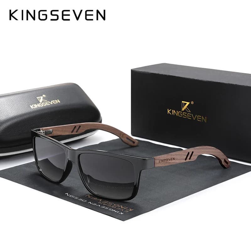 KINGSEVEN 100% Polarized Vintage Men Wooden Sunglasses Wood UV400 Protection Fashion Square Sun Glasses Women Gafas De Sol