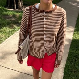 Casual Loose Cardigan For Women Autumn Long Sleeve Knitwear Y2K Outerwears Women's Fashion Stripes Sweater Female Top