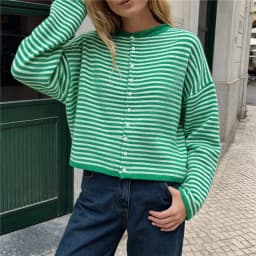 Casual Loose Cardigan For Women Autumn Long Sleeve Knitwear Y2K Outerwears Women's Fashion Stripes Sweater Female Top