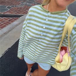 Casual Loose Cardigan For Women Autumn Long Sleeve Knitwear Y2K Outerwears Women's Fashion Stripes Sweater Female Top