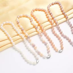 Dainashi Beautiful Real 925 Sterling Silver Pearl Necklace,Natural Freshwater Pearl,45cm Length,Fine Jewelry Women Necklace